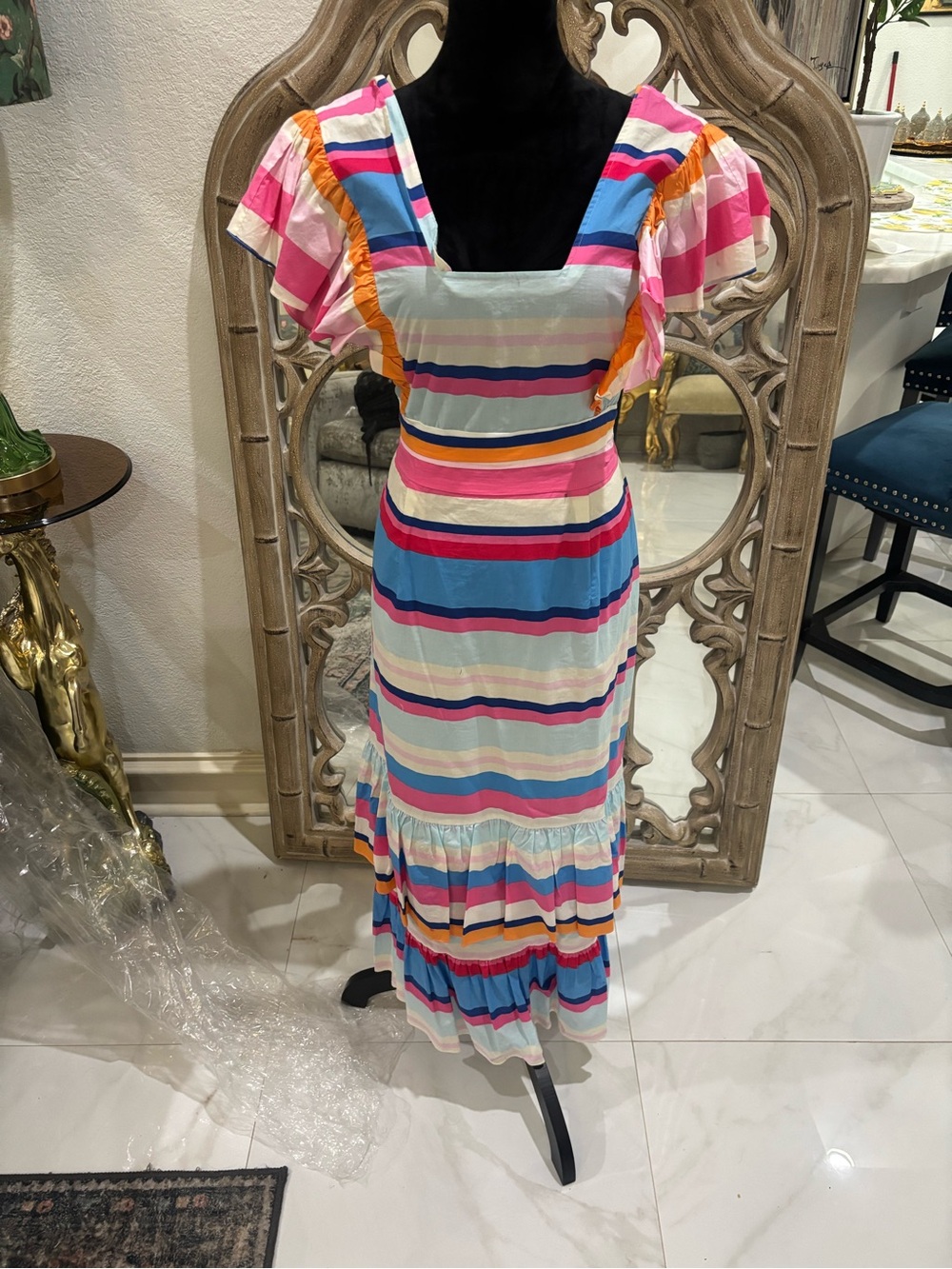 Striped Multicolor Midi Dress - Pink, Blue & White